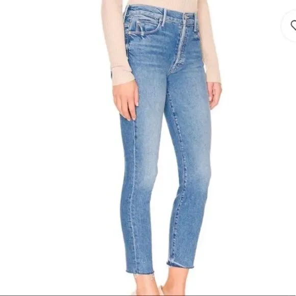 Mother The Stunner Ankle Fray Distressed Blue Denim Jeans Casual Crate Digger - Picture 2 of 16